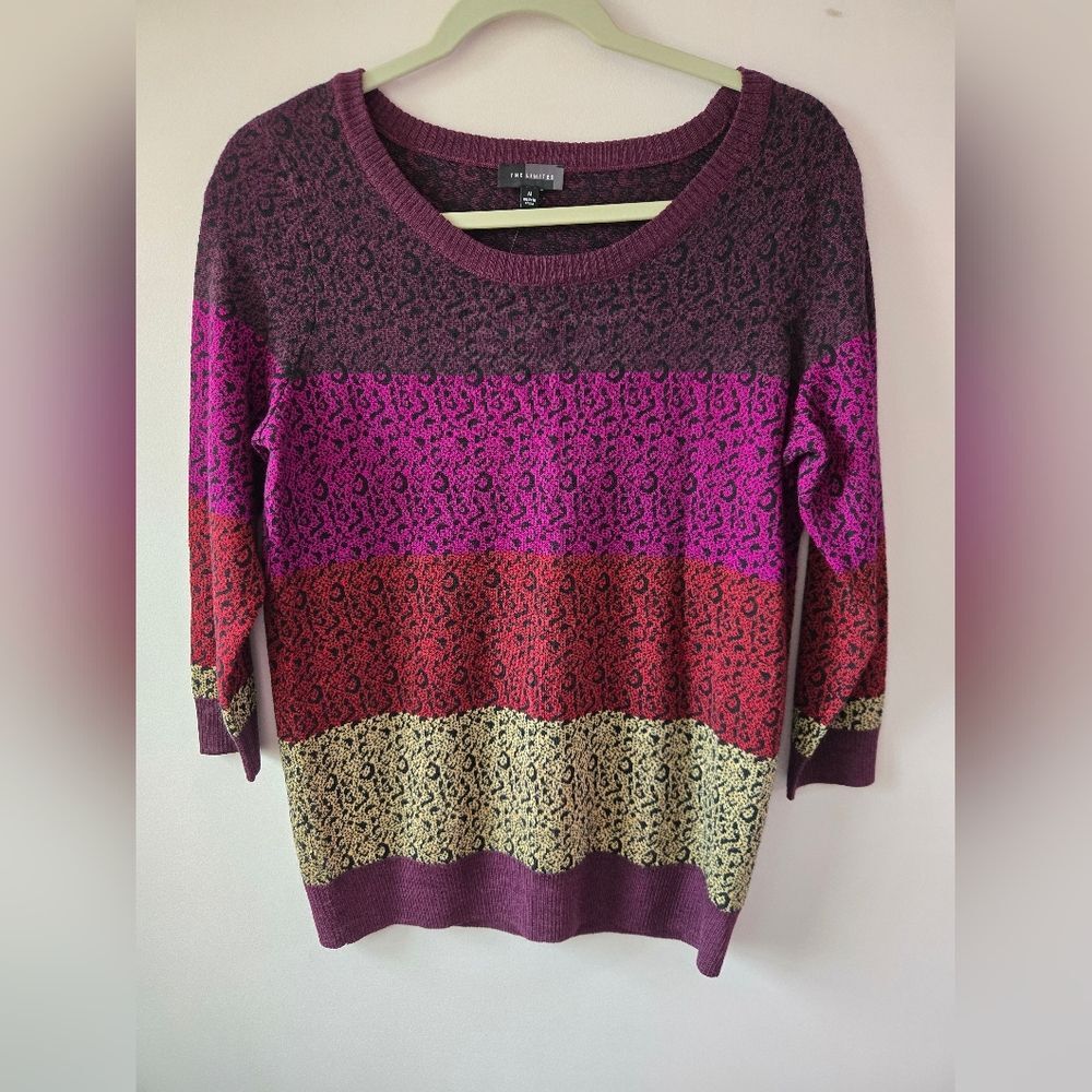 NWT The Limited Merino Wool Blend Striped Animal Print Sweater Medium